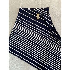 Chico's Asymmetrical Skirt 2 Women's Large Navy Blue White Stripe Knit New Tags